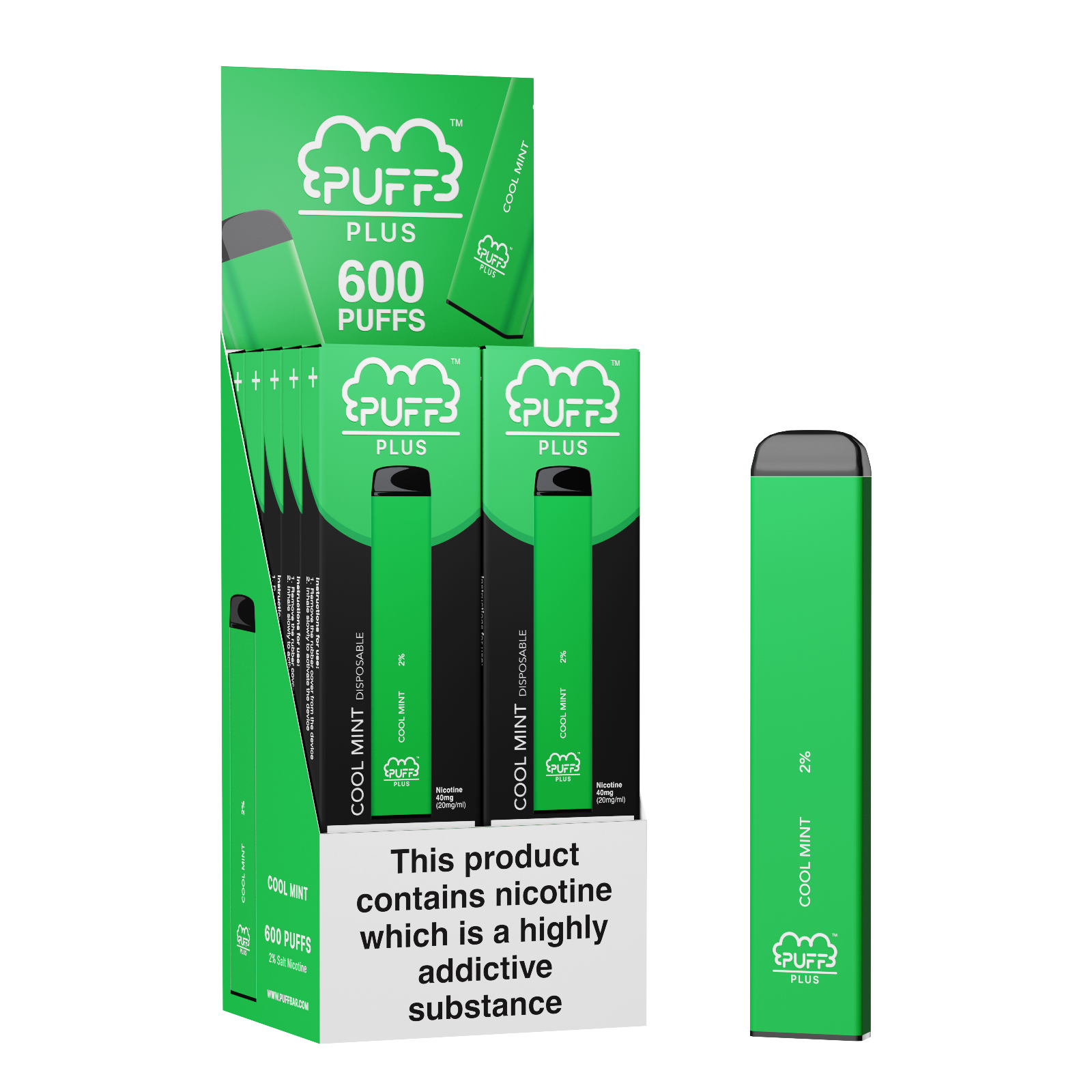 PUFF BAR PLUS COOL MINT 600 PUFF DISPOSABLE VAPE (Pack of 10 ...